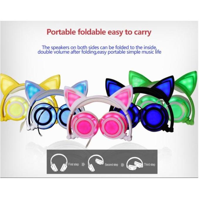 Kids Wireless/ Wired rechargeable Headphones with Cat Ear On-Ear Foldable LED-Kids Headphones-SAMA-brands-world.ca