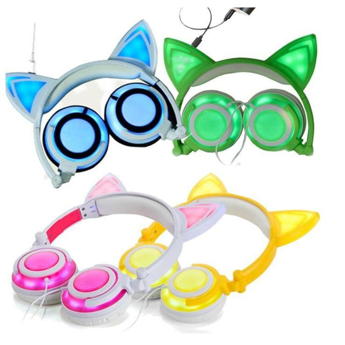 Kids Wireless/ Wired rechargeable Headphones with Cat Ear On-Ear Foldable LED-Kids Headphones-SAMA-brands-world.ca