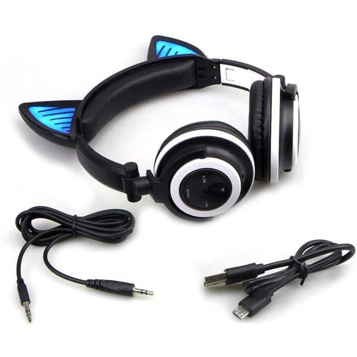 Kids Wireless/ Wired rechargeable Headphones with Cat Ear On-Ear Foldable LED-Kids Headphones-SAMA-brands-world.ca