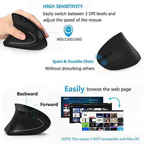 Left Handed Mouse, Lekvey 2.4G Wireless Hand Ergonomic Vertical Mouse...-Wireless Mice-LEKVEY-brands-world.ca