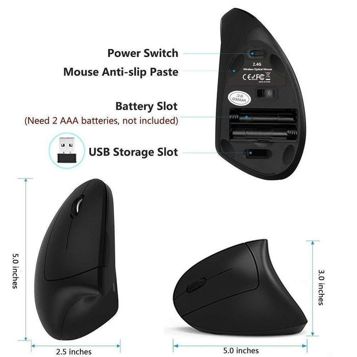 Left Handed Mouse, Lekvey 2.4G Wireless Hand Ergonomic Vertical Mouse...-Wireless Mice-LEKVEY-brands-world.ca