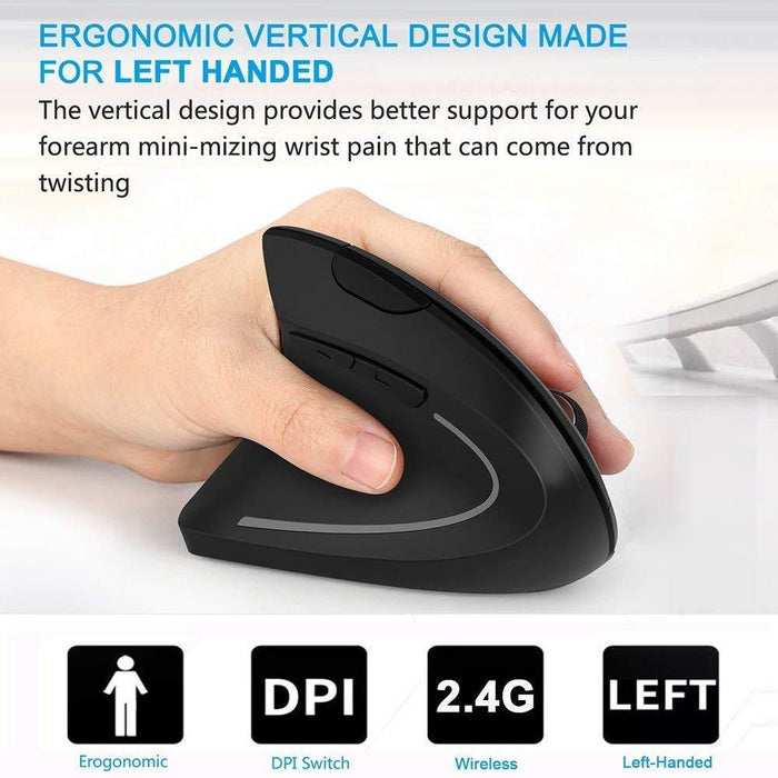 Left Handed Mouse, Lekvey 2.4G Wireless Hand Ergonomic Vertical Mouse...-Wireless Mice-LEKVEY-brands-world.ca