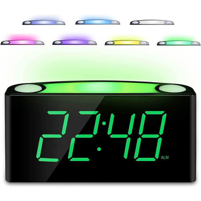 Loud Digital Alarm Clock, 7" Large LED Display Bedroom Green Digits-Speaker Docks & Clock Radios-Mesqool-brands-world.ca