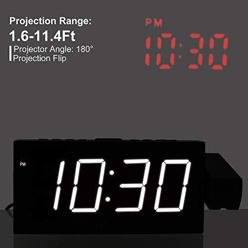 Mesqool Projection Alarm Clock Radio for White Display, Red-Speaker Docks & Clock Radios-Mesqool-brands-world.ca