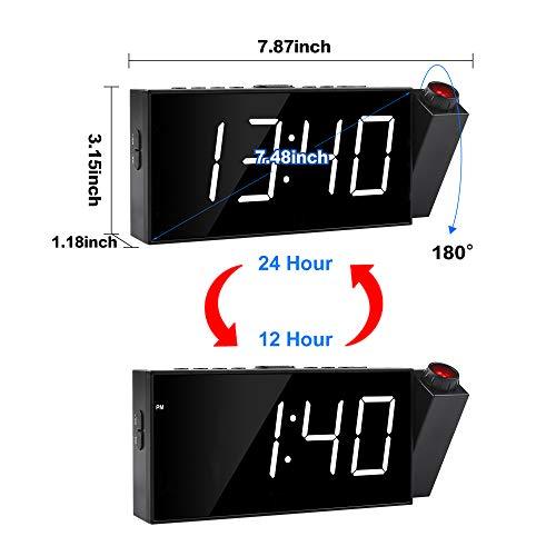 Mesqool Projection Alarm Clock Radio for White Display, Red-Speaker Docks & Clock Radios-Mesqool-brands-world.ca