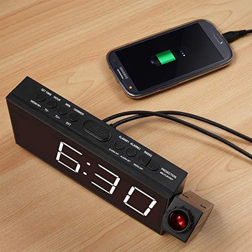 Mesqool Projection Alarm Clock Radio for White Display, Red-Speaker Docks & Clock Radios-Mesqool-brands-world.ca