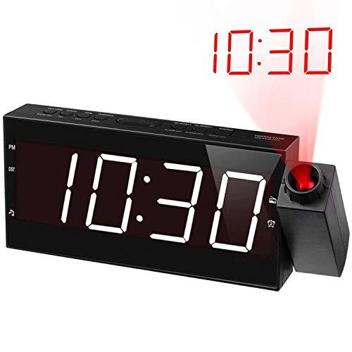 Mesqool Projection Alarm Clock Radio for White Display, Red-Speaker Docks & Clock Radios-Mesqool-brands-world.ca