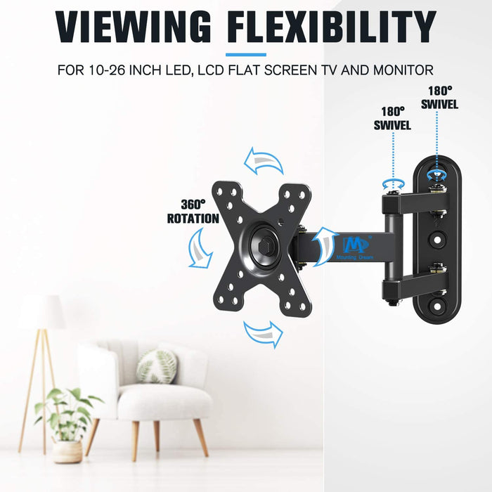 Mounting Dream Full Motion TV Wall Mount Monitor For 10"-26" TVs/Monitors-TV Mounts-Mounting Dream-brands-world.ca