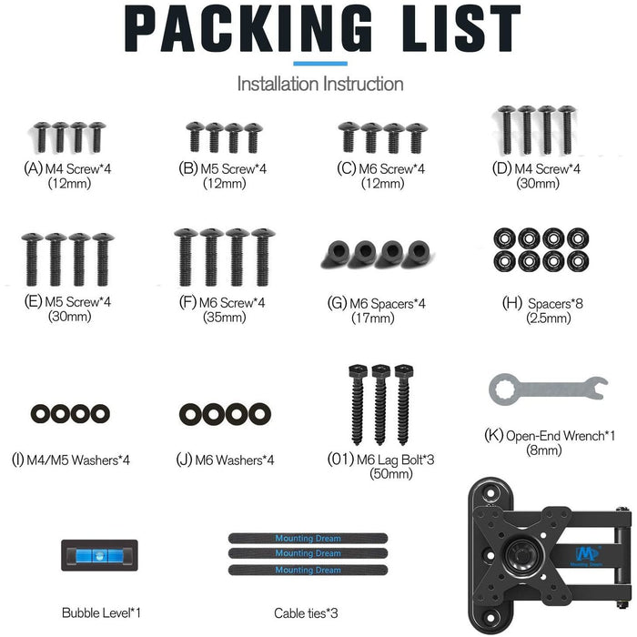 Mounting Dream Full Motion TV Wall Mount Monitor For 10"-26" TVs/Monitors-TV Mounts-Mounting Dream-brands-world.ca