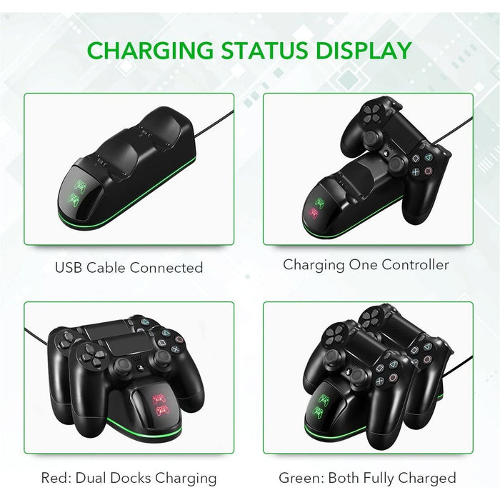 PS4 Controller Charger, PICTEK Dual USB PS 4 controller charging dock...-PS4 Power Cords & Charging Stations-PICTEK-brands-world.ca