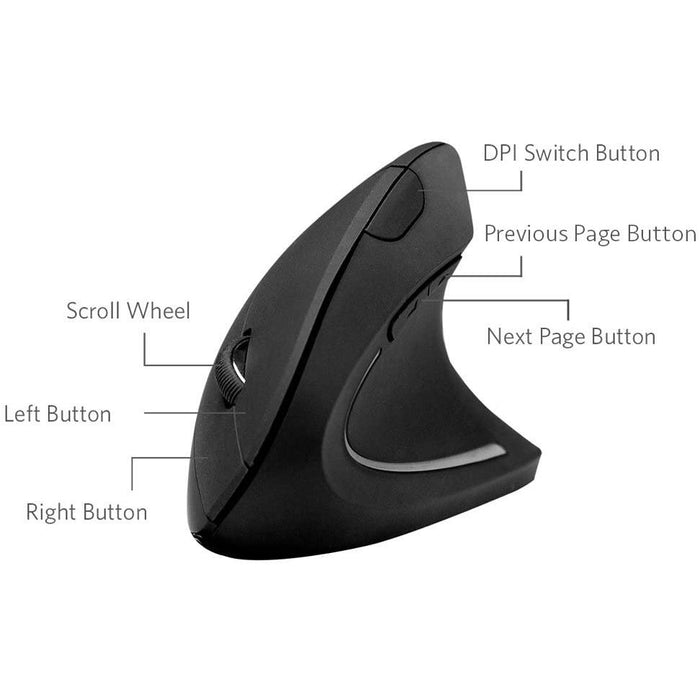 SAMA 2.4G Wireless Vertical Ergonomic Optical Mouse, 800 / 1200 /1600 DPI, 5 Buttons for Laptop, Desktop, PC, Macbook - Black-Wireless Mice-SAMA-brands-world.ca