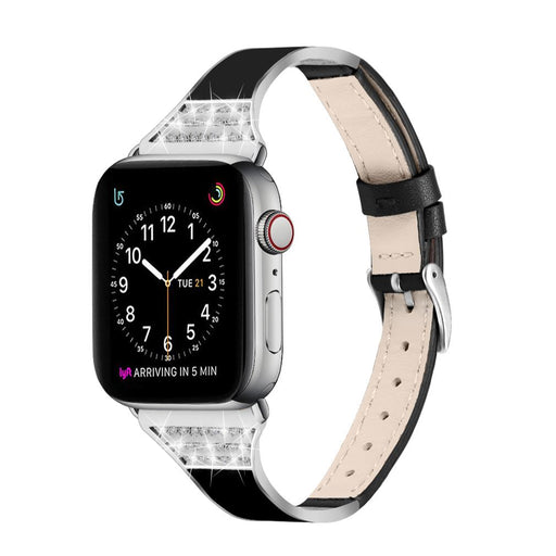SAMA Classy Bling Diamond Ceramic Genuine Leather Watchband 38/40 mm For Apple Watch Black-Apple Watch Bands & Straps-SAMA-brands-world.ca