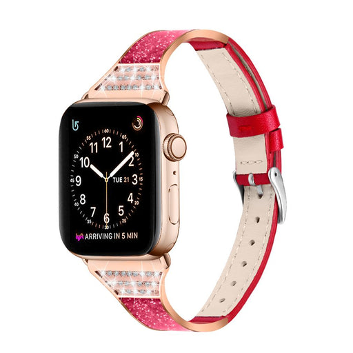 SAMA Classy Bling Diamond Ceramic Genuine Leather Watchband 38/40 mm For Apple Watch Red-Apple Watch Bands & Straps-SAMA-brands-world.ca