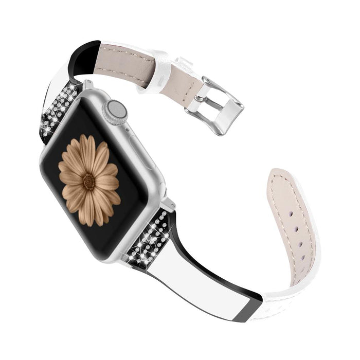 SAMA Classy Bling Diamond Ceramic Genuine Leather Watchband 38/40 mm For Apple Watch White-Apple Watch Bands & Straps-SAMA-brands-world.ca