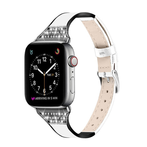 SAMA Classy Bling Diamond Ceramic Genuine Leather Watchband 38/40 mm For Apple Watch White-Apple Watch Bands & Straps-SAMA-brands-world.ca
