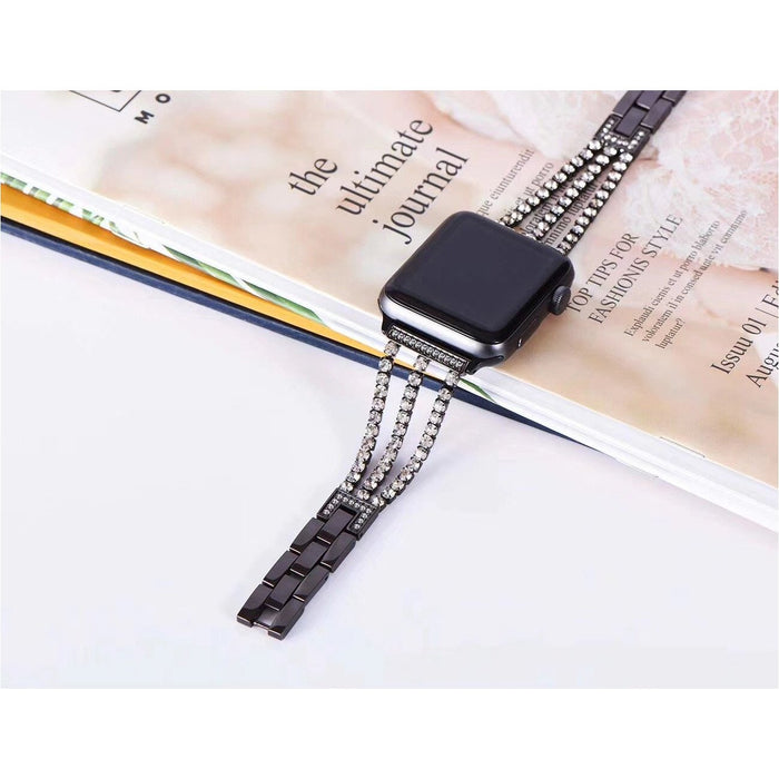 SAMA Diamond Rhinestone Stainless Steel Metal Wristband Strap 42/44mm For Apple Watch Black-Apple Watch Bands & Straps-SAMA-brands-world.ca
