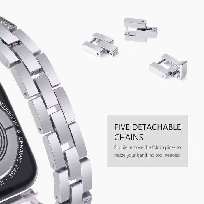 SAMA Diamond Rhinestone Stainless Steel Metal Wristband Strap 42/44mm For Apple Watch Silver-Apple Watch Bands & Straps-SAMA-brands-world.ca