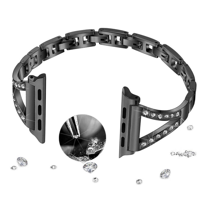 SAMA Diamond Stainless Steel Wristband Strap 42/44mm For Apple Watch Black-Apple Watch Bands & Straps-SAMA-brands-world.ca