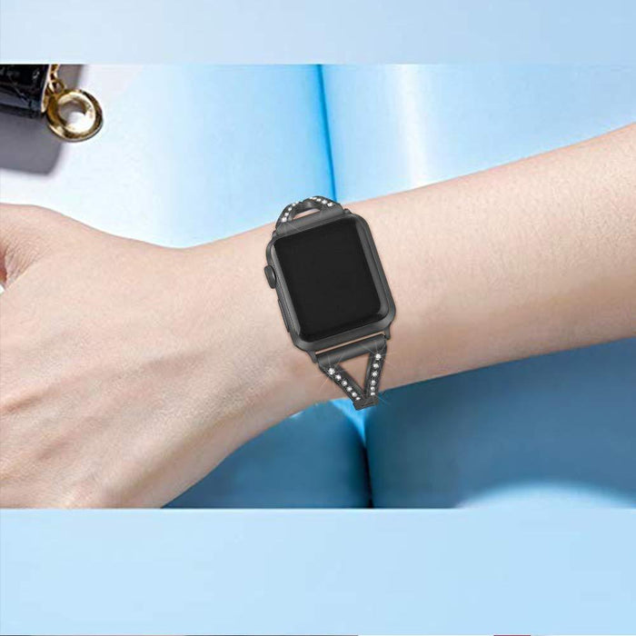 SAMA Diamond Stainless Steel Wristband Strap 42/44mm For Apple Watch Black-Apple Watch Bands & Straps-SAMA-brands-world.ca