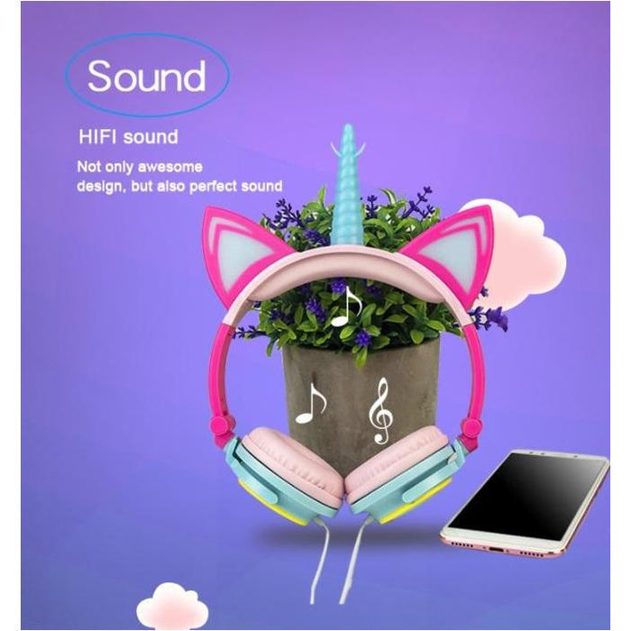 SAMA Kids Unicorn wired headphone with led light up multicolor-Kids Headphones-SAMA-brands-world.ca