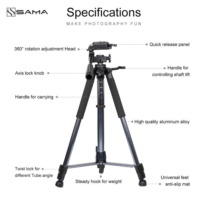 SAMA Lightweight Compact Tripod 61" with Adjustable Legs-Tripods-SAMA-brands-world.ca