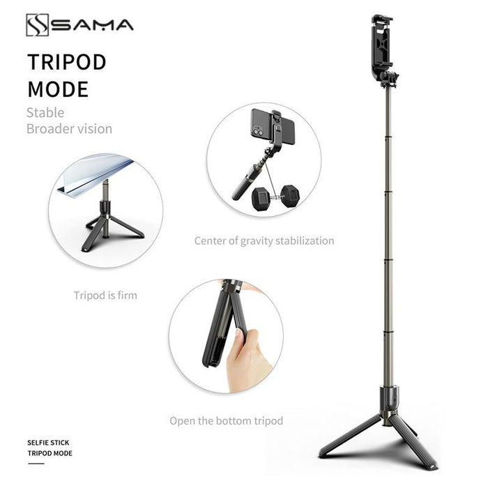 SAMA Portable Bluetooth Phone Selfie Stick Tripod with Remote Control for IOS Android-Tripods-SAMA-brands-world.ca