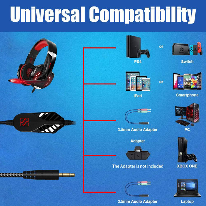 SAMA Red Stereo Headset for PS4, PC, Xbox One Controller, Noise Cancelling Over Ear Headphones with Mic-Gaming Headsets-SAMA-brands-world.ca