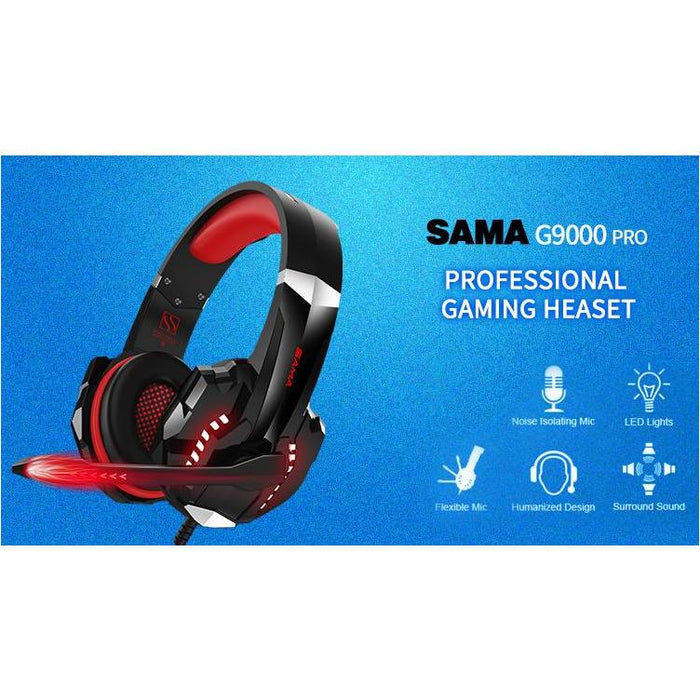 SAMA Red Stereo Headset for PS4, PC, Xbox One Controller, Noise Cancelling Over Ear Headphones with Mic-Gaming Headsets-SAMA-brands-world.ca