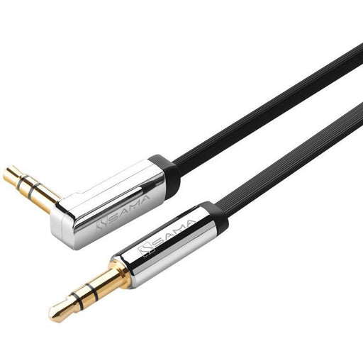 SAMA SA-10599 3.5mm male to male right angle flat cable gold-plated black-Audio Cables-SAMA-brands-world.ca