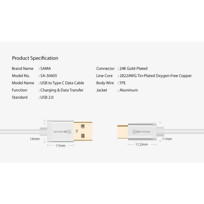 SAMA SA-30405 USB 3.0 to USB-C cable 2.4A-USB C Cable-SAMA-brands-world.ca