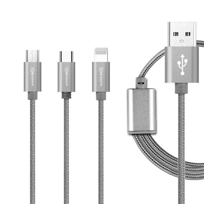 SAMA SA-570 Multi Charging 3 In 1 Lightning- Micro USB- Type-C Sync & Charge Cable 1M-iPhone Chargers & Cables-SAMA-brands-world.ca