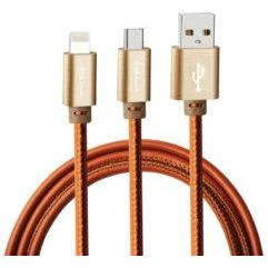 SAMA SA-587L Cable 2 In 1 Multi Sync & charging Lightning and Micro USB Plug , Leather coating, 1M, Brown-Micro USB Cable-SAMA-brands-world.ca