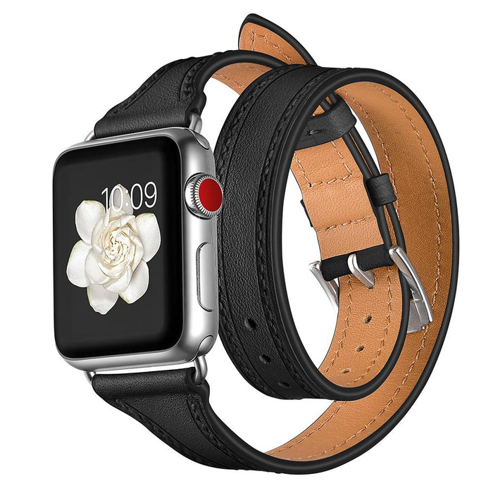 SAMA Slim Fit Double Tour Stitching Genuine Leather Band 38/40mm for Apple Watch Series 4 3 2 1 Black-Apple Watch Bands & Straps-SAMA-brands-world.ca