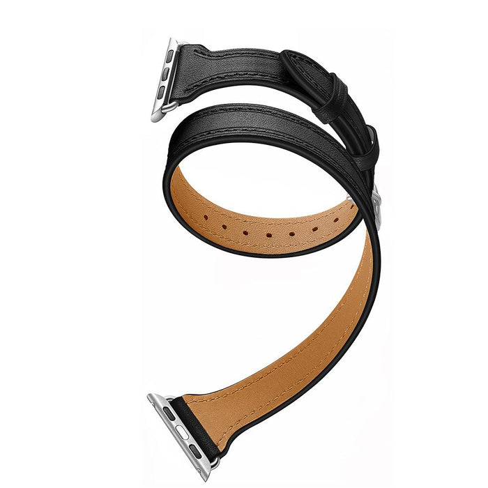 SAMA Slim Fit Double Tour Stitching Genuine Leather Band 38/40mm for Apple Watch Series 4 3 2 1 Black-Apple Watch Bands & Straps-SAMA-brands-world.ca