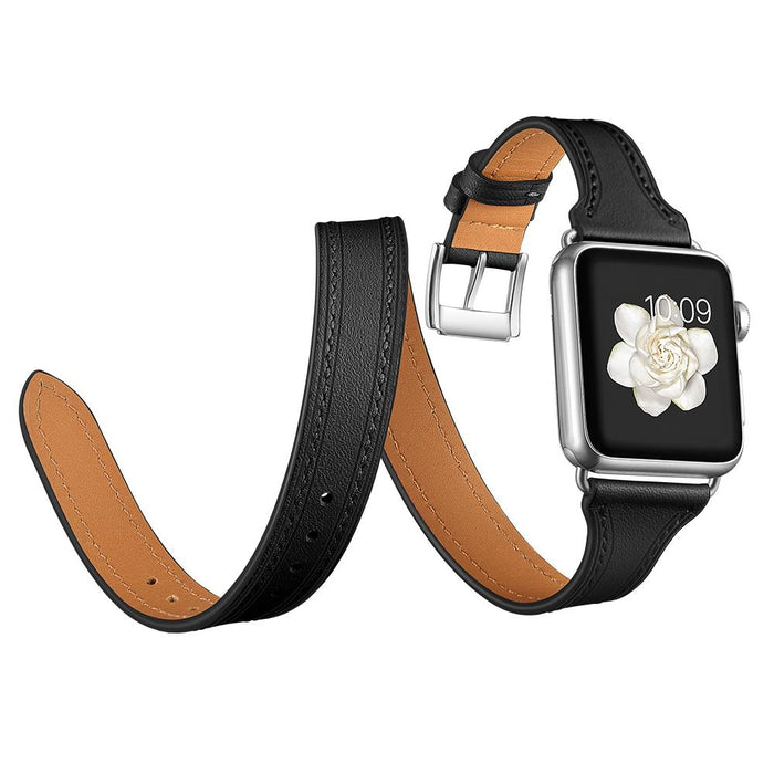 SAMA Slim Fit Double Tour Stitching Genuine Leather Band 38/40mm for Apple Watch Series 4 3 2 1 Black-Apple Watch Bands & Straps-SAMA-brands-world.ca