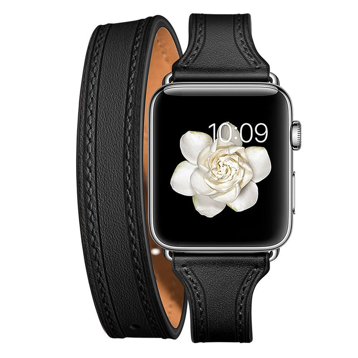 SAMA Slim Fit Double Tour Stitching Genuine Leather Band 38/40mm for Apple Watch Series 4 3 2 1 Black-Apple Watch Bands & Straps-SAMA-brands-world.ca