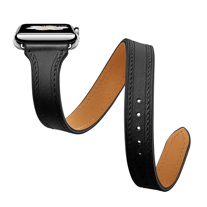 SAMA Slim Fit Double Tour Stitching Genuine Leather Band 38/40mm for Apple Watch Series 4 3 2 1 Black-Apple Watch Bands & Straps-SAMA-brands-world.ca