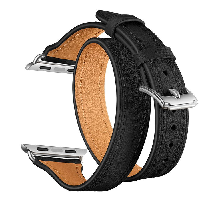 SAMA Slim Fit Double Tour Stitching Genuine Leather Band 38/40mm for Apple Watch Series 4 3 2 1 Black-Apple Watch Bands & Straps-SAMA-brands-world.ca