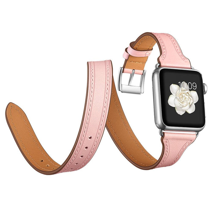 SAMA Slim Fit Double Tour Stitching Genuine Leather Band 38/40mm for Apple Watch Series 4 3 2 1 Rose Gold-Apple Watch Bands & Straps-SAMA-brands-world.ca