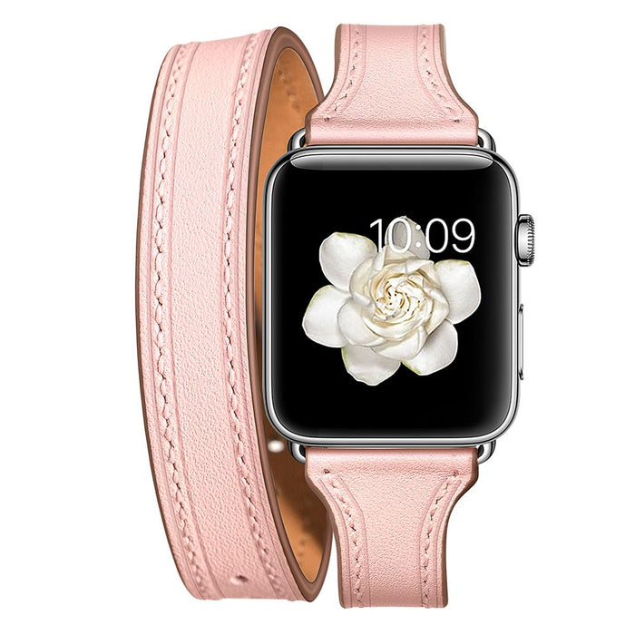 SAMA Slim Fit Double Tour Stitching Genuine Leather Band 38/40mm for Apple Watch Series 4 3 2 1 Rose Gold-Apple Watch Bands & Straps-SAMA-brands-world.ca