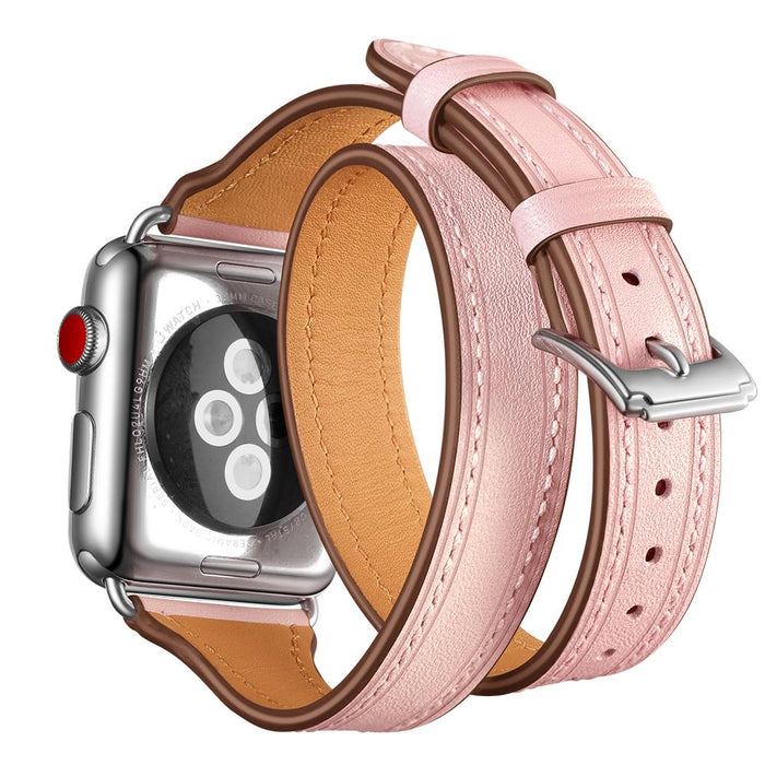 SAMA Slim Fit Double Tour Stitching Genuine Leather Band 38/40mm for Apple Watch Series 4 3 2 1 Rose Gold-Apple Watch Bands & Straps-SAMA-brands-world.ca