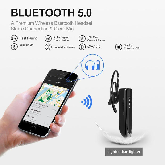 Single Ear Wireless Earphones 24 hrs In Ear Earphone Black-Bluetooth Headsets-Link Dream-brands-world.ca