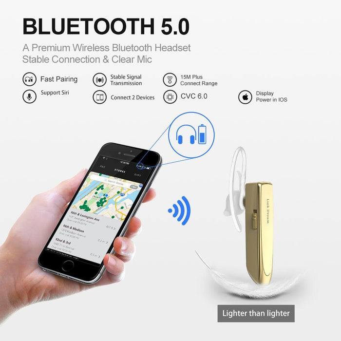 Single Ear Wireless Earphones 24 hrs In Ear Earphone Gold-Bluetooth Headsets-Link Dream-brands-world.ca