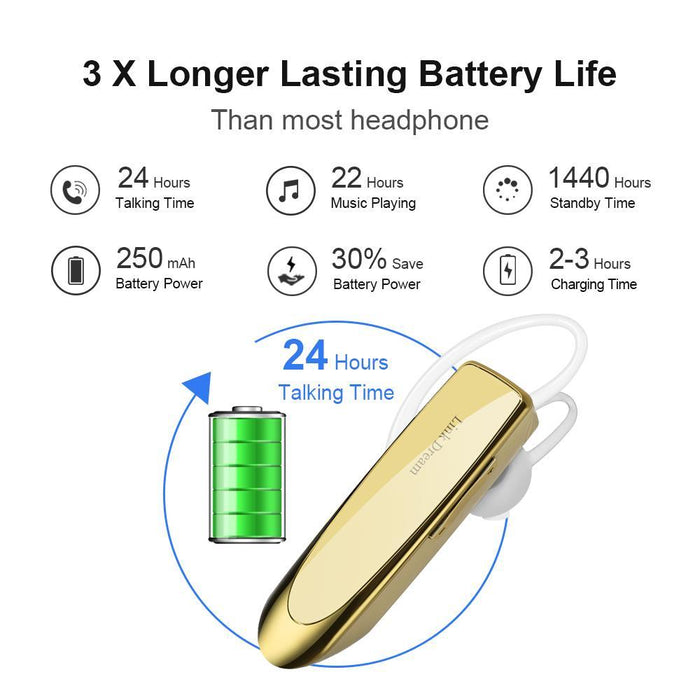 Single Ear Wireless Earphones 24 hrs In Ear Earphone Gold-Bluetooth Headsets-Link Dream-brands-world.ca