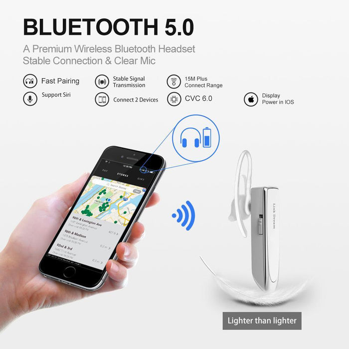 Single Ear Wireless Earphones 24 hrs In Ear Earphone White-Bluetooth Headsets-Link Dream-brands-world.ca