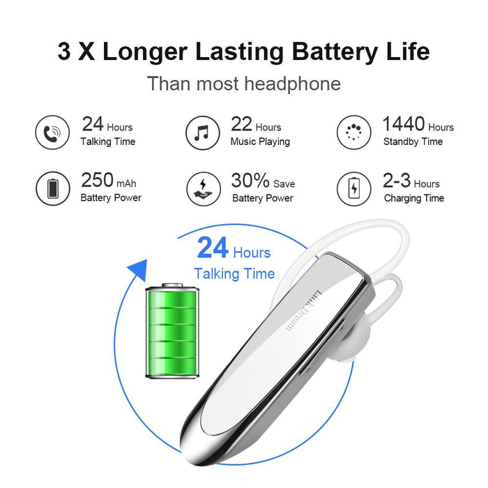Single Ear Wireless Earphones 24 hrs In Ear Earphone White-Bluetooth Headsets-Link Dream-brands-world.ca
