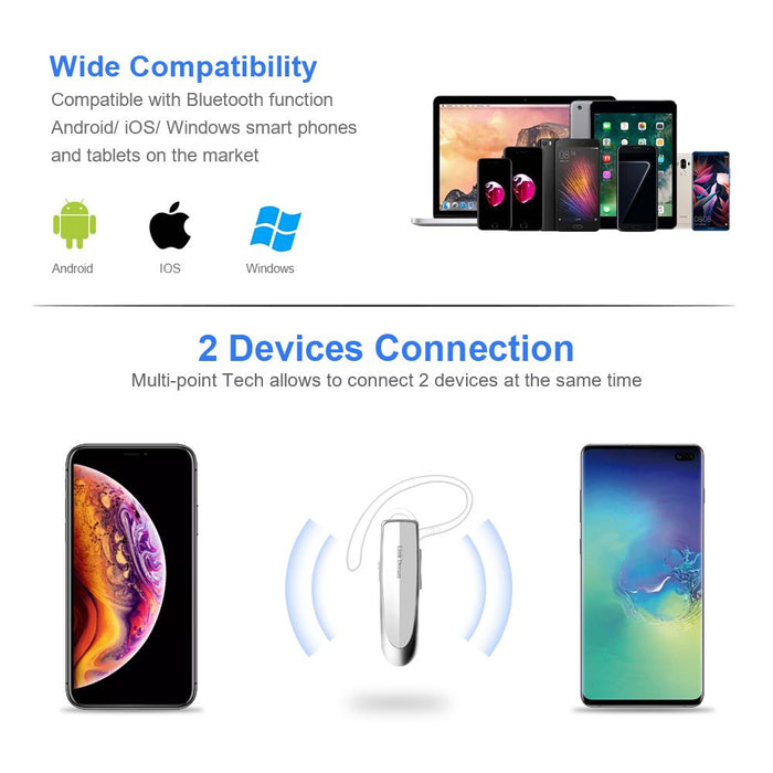 Single Ear Wireless Earphones 24 hrs In Ear Earphone White-Bluetooth Headsets-Link Dream-brands-world.ca