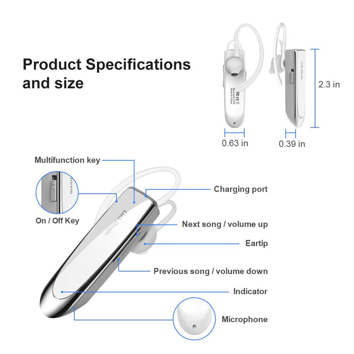 Single Ear Wireless Earphones 24 hrs In Ear Earphone White-Bluetooth Headsets-Link Dream-brands-world.ca