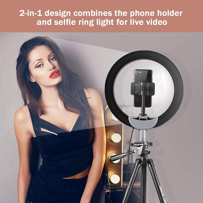 UBeesize 10" Selfie Ring Light with 50" Extendable Tripod Stand & Flexible...-Selfie Ring Lights-SAMA-brands-world.ca