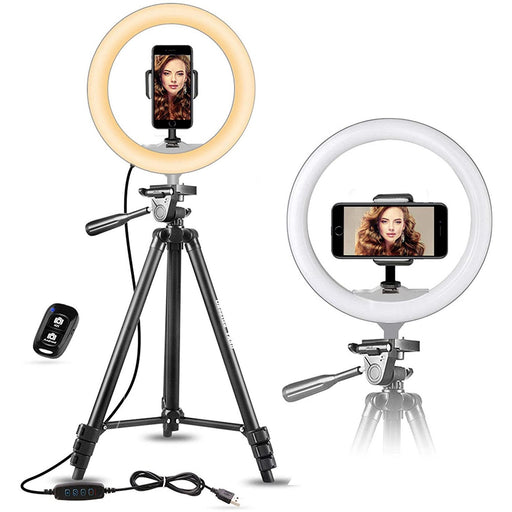 UBeesize 10" Selfie Ring Light with 50" Extendable Tripod Stand & Flexible...-Selfie Ring Lights-SAMA-brands-world.ca